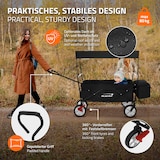 thumbnail of Hauki Bollerwagen L Schwarz, faltbar mit Dach, Handwagen klappbar, bis 80 kg, 2 Netztaschen + Außentasche, Bremse, Transportwagen Kinder