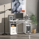 thumbnail of HOMCOM Mesa de Computador com Prateleiras 2 Gavetas Bandeja de Teclado e Suporte para Monitor e CPU 120x55x85 cm Branco