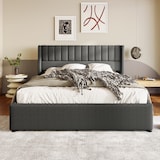 thumbnail of Merax Doppelbett 140x200 Polsterbett aus Leinen mit Lattenrost & Hydraulische Stauraum Grau