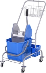 thumbnail of Reinigungswagen Putzwagen 72x50x95 cm Blau mit 25 Liter Eimer Auswringvorrichtung Korb und Ablage vier Rollen ergonomischer Griff