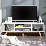 thumbnail of HOMCOM Móvel de TV para Televisores de até 65 Polegadas com 2 Armários Prateleiras Abertas e Puxador Oco 150x39x50 cm Branco e Madeira