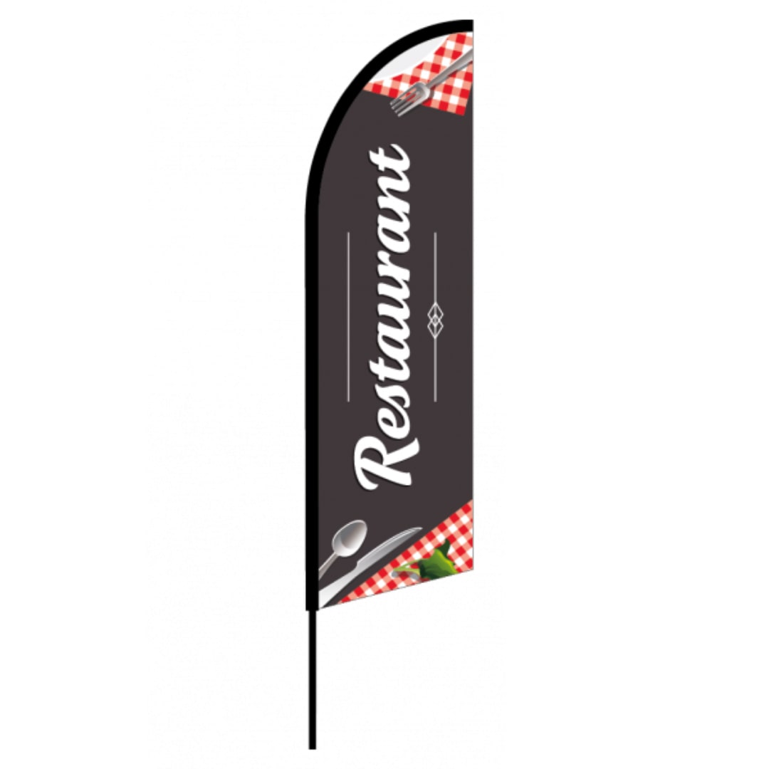 Drapeau signalétique Restaurant 2m40 - mât + voile - Drapeaupublicitaire