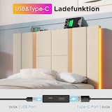 thumbnail of Merax Polsterbett USB Type C Ladefunktion APP-Control LED Einzelbett 90×200 Stauraumbetten Bettgestell, Lattenrost aus Holz, Beige Leinen