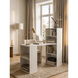 thumbnail of Schreibtisch WL5.692 mit Regal 120 x 120 x 53 cm Weiß Matt Holz Modern, Schreibtischregal Ablagefächer PC Tisch, Computertisch mit Ablage, Weißer