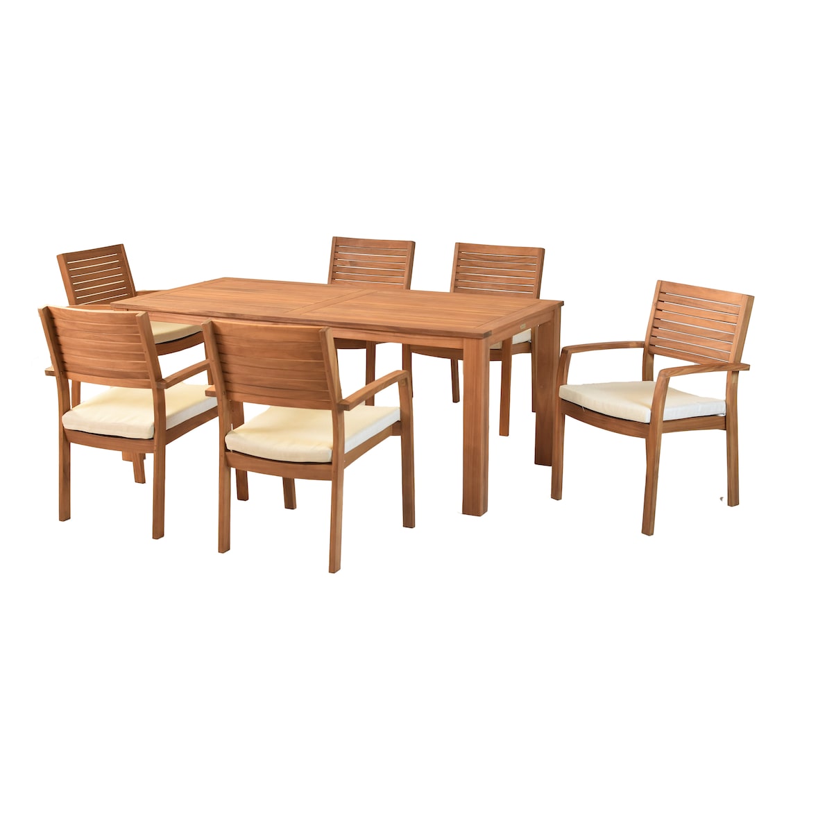 Merxx Batavia Set 13tlg., 6 Stapelsessel, 6 Auflagen, 1 Tisch 185 x 90 cm, Akazie