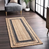 thumbnail of Alfombra de Yute Natural Trenzado Rectangular Beige con Negro 100% Hecho a Mano (60x110cm Beige/Negro)