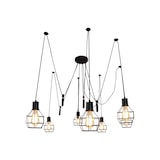 thumbnail of Pendelleuchte HWC-H85, Hängelampe Hängeleuchte, Industrial Metall höhenverstellbar schwarz ~ 7x Gitterlampenschirm