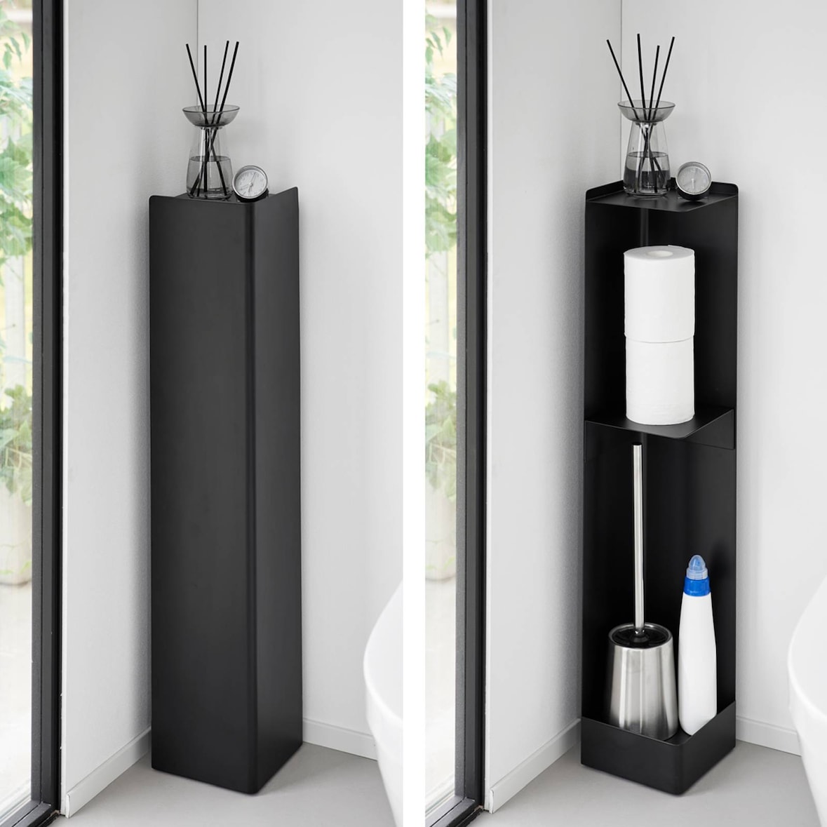 Yamazaki Toilettenpapier Aufbewahrung Design 16x16x80cm stehend auf Rollen "Tower" schwarz
