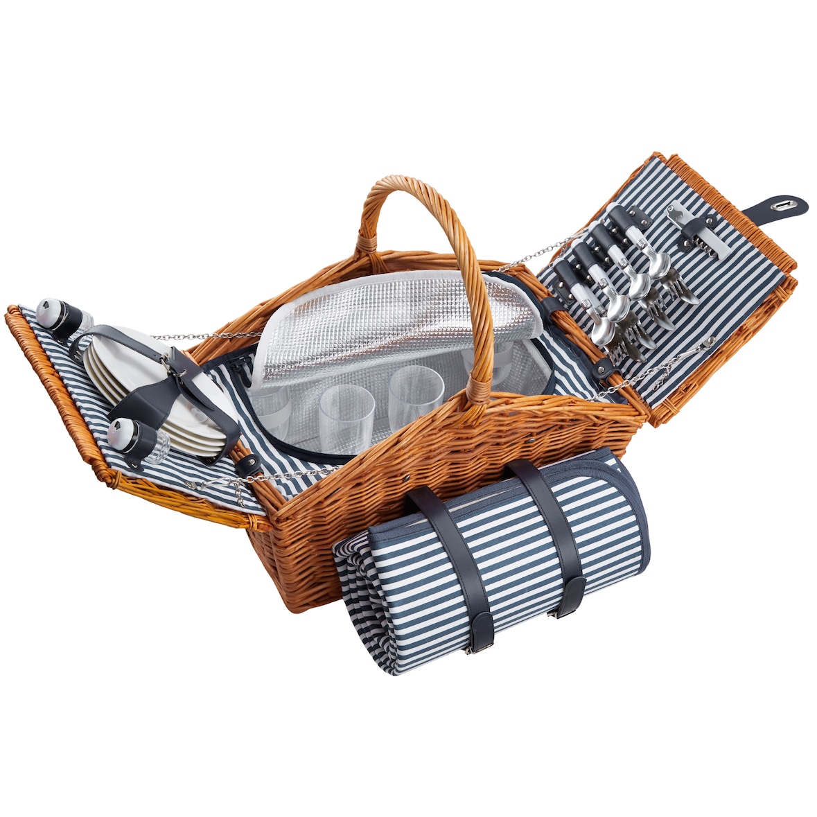 tectake Cesta de picnic USEDOM para 4 personas, con compartimento refrigerante y accesorios - marrón - 405191