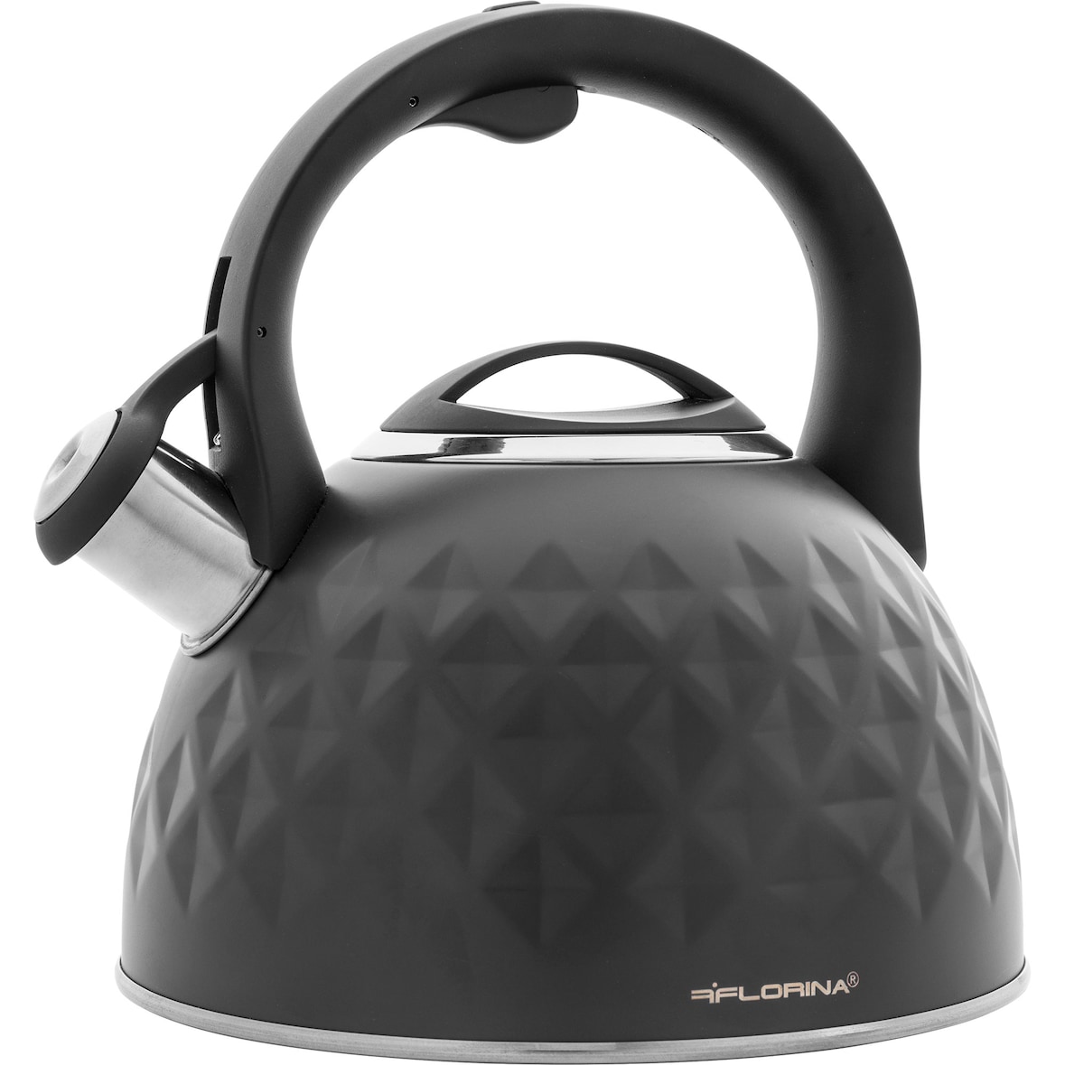 Florina Diamond Tetera con Silbato  2,5 L, Diseño Moderno, Hervidor de Agua Acero Inoxidable, Inducción, Vitrocerámica, Todo Tipo de Cocinas, Gris