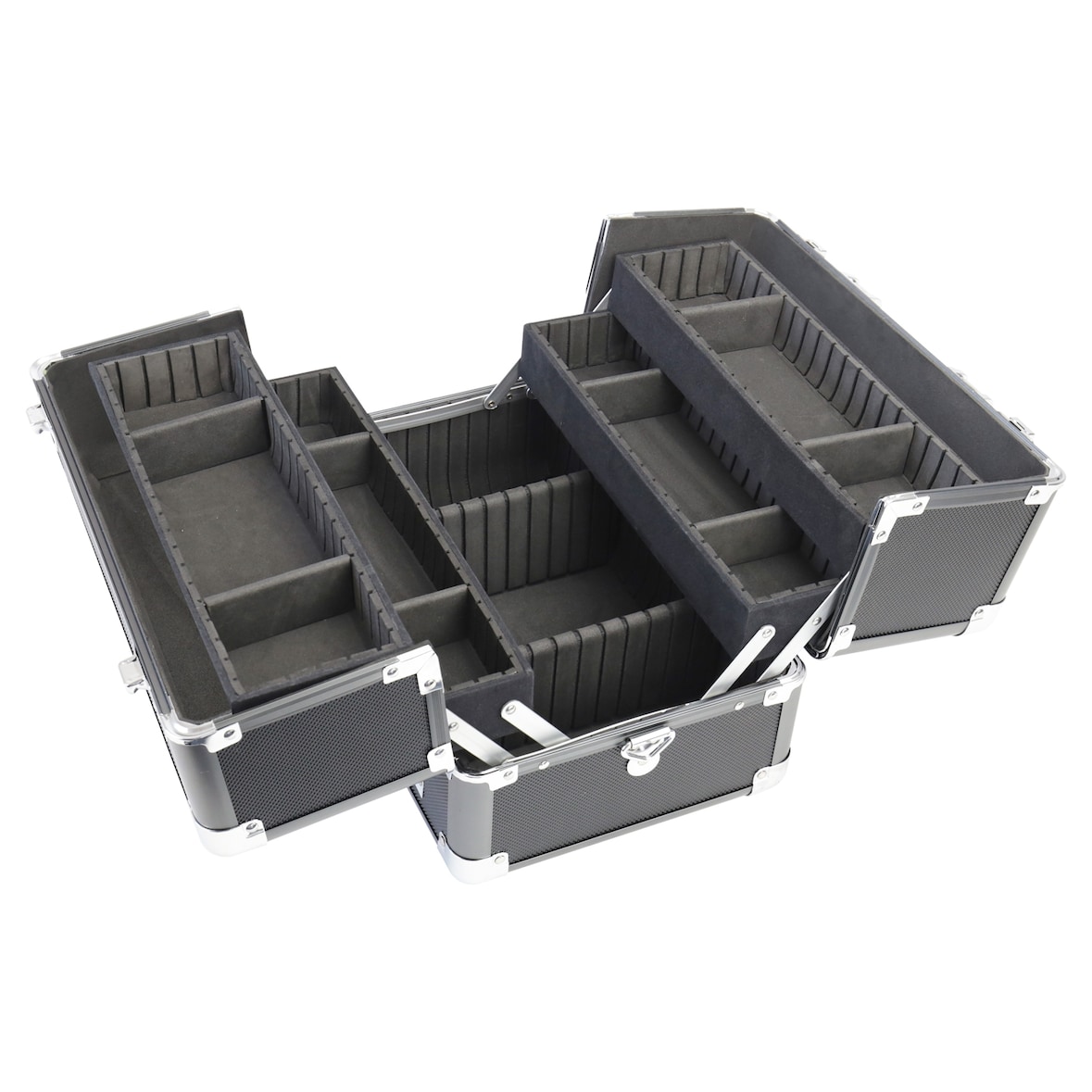 HMF Alu Kosmetikkoffer mit individuellen Trennwänden, Schminkkoffer leer, 33 x 22,5 x 24 cm, Schwarz