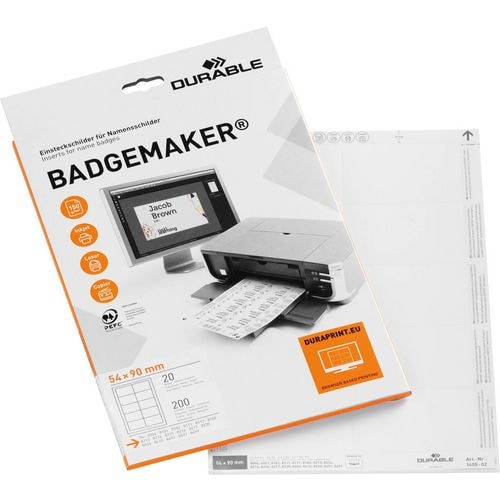 DURABLE Boîte 200 Etiquettes Badgemaker pour badges L90 x H54 mm - Blanc