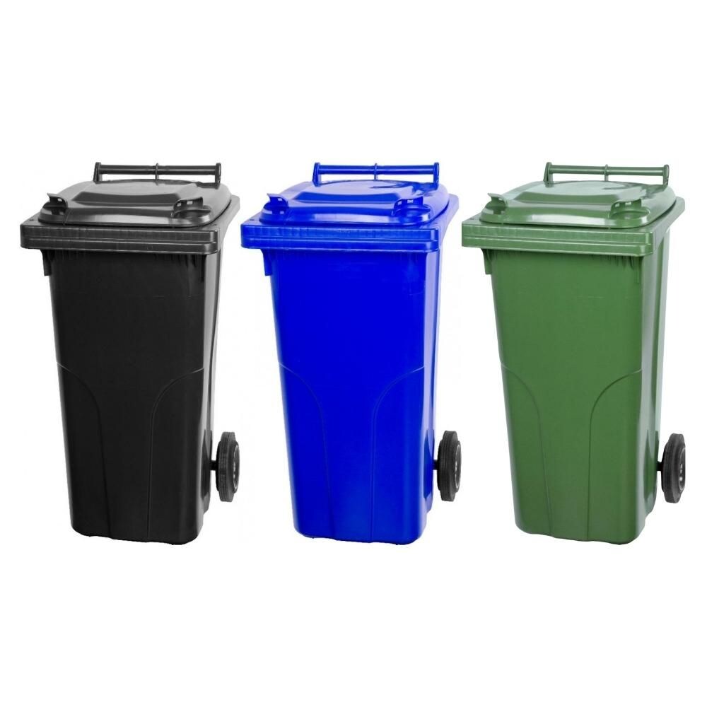 Mega Deal 3x PROREGAL 2-Rad-Mülltonne, 120 Liter Grau & Blau & Grün, Mülltonne, Müllgroßbehälter, Mülleimer, Abfalltonne, Müllbehälter