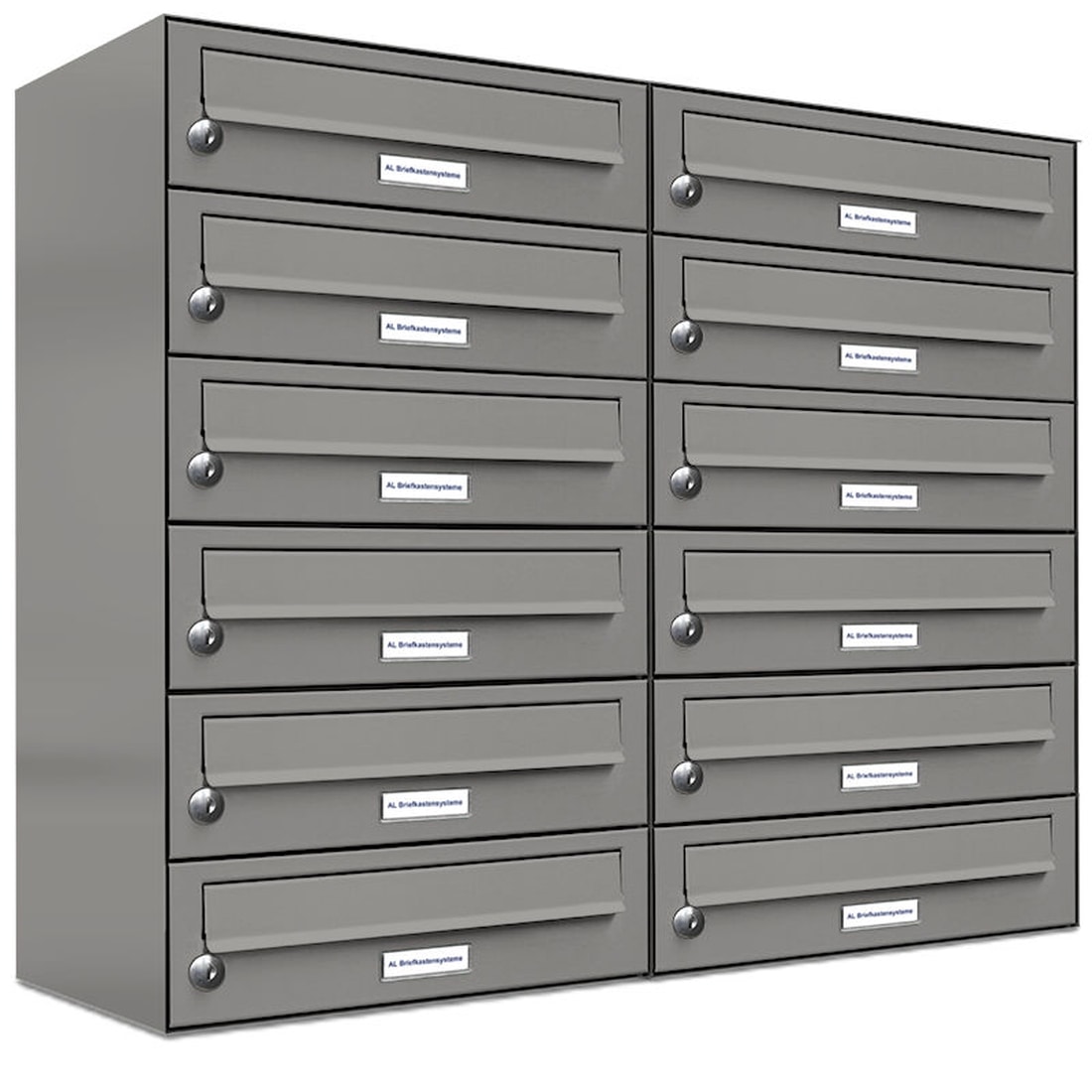 AL Briefkastensysteme 12 Fächer Premium Wand Briefkasten Anlage in RAL 9007 Aluminium Grau, Post A4, robust, wetterfest, Artikelnummer: 132P12EA2P9007