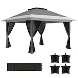 thumbnail of Outsunny carpa plegable gazebo 3,6x3,6 m con 4 paredes laterales de malla anti-UV altura ajustable bolsa de arena y bolsa de transporte gris oscuro