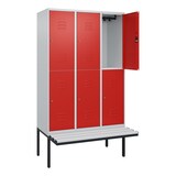 thumbnail of C+P Spind Classic PLUS, Kunststoff schwebende Sitzbank, 6 Abteile, HxBxT 212x120x82cm, Zylinderschloss, Hellgrau/Rot von PROREGAL