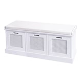 thumbnail of Banc HWC-J49, Banc de vestiaire rembourré, coussins, boîtes de rangement 47x110x40cm ~ blanc, rembourrage crème-blanc