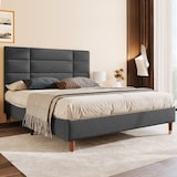 thumbnail of Polsterbett 140x200 mit Lattenrost und gepolstertem Kopfteil, Leinenstoff, Stauraum, Grau, für modernes Schlafzimmer Design