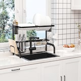 thumbnail of HOMCOM Escorredor de Louça de Aço de 2 Níveis com Suporte para Tábua Suporte para Talheres e 5 Ganchos 65x31,5x52,5cm Preto