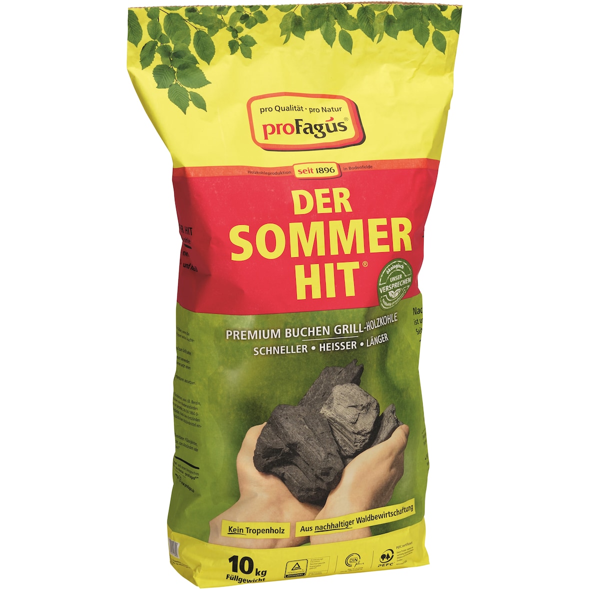 Pro Fagus Holzkohle DER SOMMER HIT, Grill-Holzkohle, umweltfreundlich, schnelles Anbrennen, frei von schädlichen Zusätzen, 10 kg