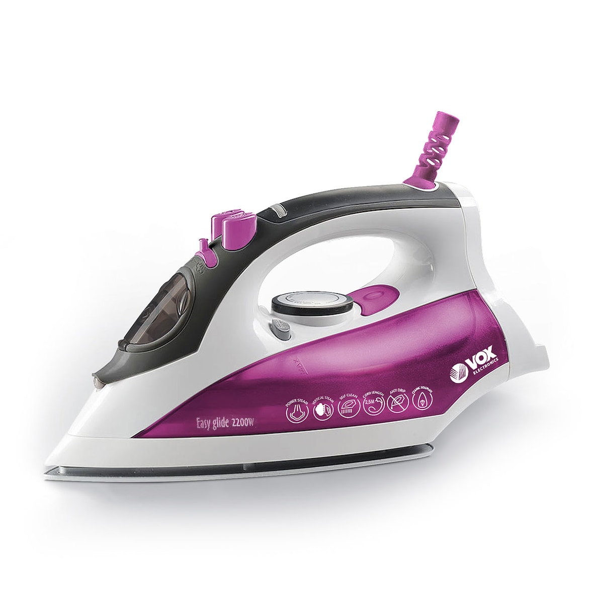 Plancha de ropa DBL7003 VOX, Potencia: 2200W, Base de cerámica, Capacidad: 300ml