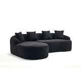 thumbnail of Kombinationssofa Chenille Schwarz, gebogenes Sofa mit Chaiselongue, modular, werkzeugfreie Montage