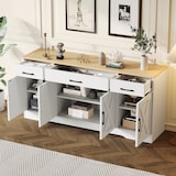 thumbnail of Sideboard 160x37x75 cm Weiß mit 3 Schubladen, 4 Türen, skandinavischer Stil, MDF mit rohholzfarbener Platte, modernes TV-Möbel, flexible Aufbewahrung