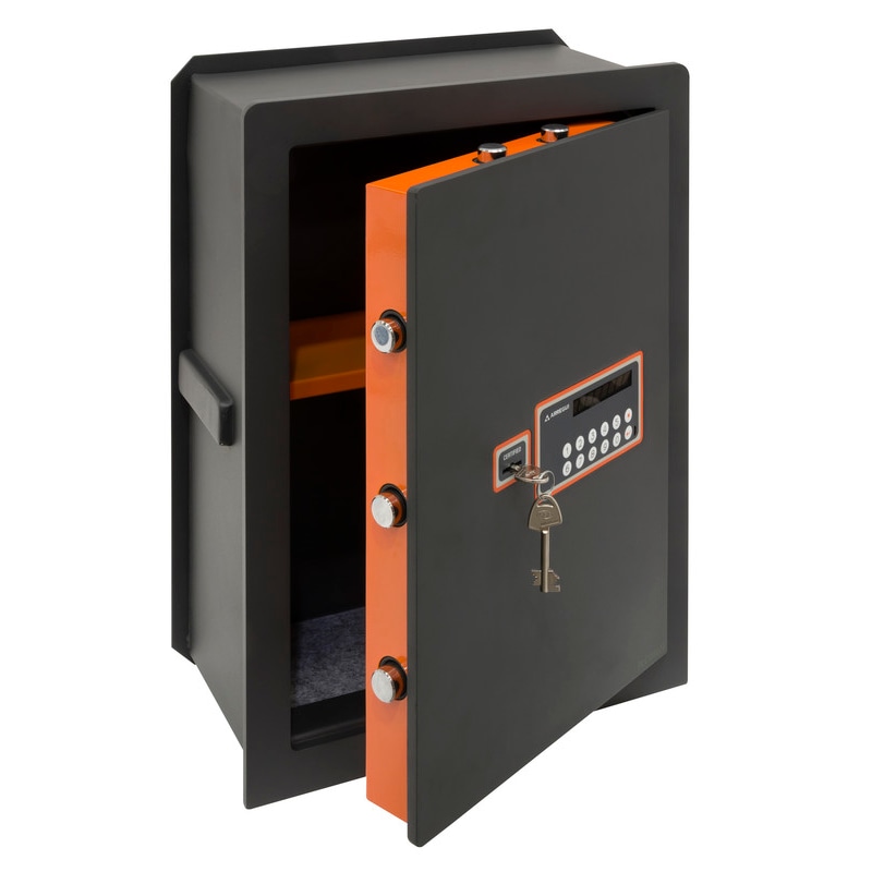 ARREGUI Plus C 181080 Caja fuerte de empotrar con cerradura certificada de llave y codigo, Caja doble Seguridad Fundo extensible, 52 x 38,5 x 20/30 cm
