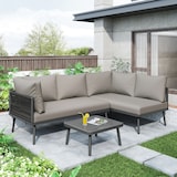 thumbnail of Merax Garten-Lounge-Set aus Eisen, Gartenmöbel-Set aus grauem Seil, L-förmiges Gartenmöbel-Set, Lounge-Set aus grauem Seil mit Sitzkissen