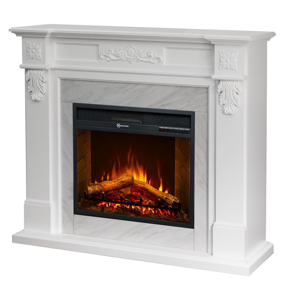 Chimenea eléctrica TRUMAN, chimenea de pie, efecto mármol blanco, L121 x P38 x H108