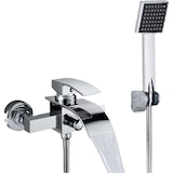 thumbnail of "ROSA" | Rubinetto per vasca a cascata doccia cromata| in acciaio inox con doccetta e supporto Set completo termostato vasca con rubinetto miscelatore