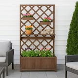 thumbnail of Canteiro elevado HWC-P68, plantador/caixa de flores treliça suporte treliça caixas suspensas madeira FSC® 135x70x30cm ~ castanho
