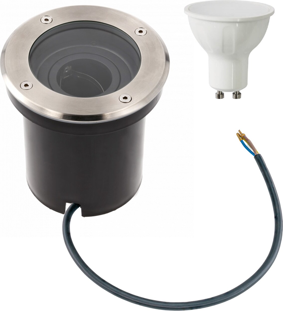 10 Watt runde LED Einabu Boden-Spot Bodenleuchte Bodenstrahler Wegleuchte | schwenkbar aus Edelstahl | Ø130 x 129mm (B. x H.) | 1000 Lumen | Warmweiß