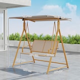 thumbnail of Gartenschaukel für zwei Personen mit verstellbarem Sonnendach und dreieckigem Metallgestell, Belastbarkeit 220 kg, 160 x 112 x 162 cm, khaki