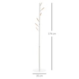 thumbnail of HOMCOM perchero de pie de madera perchero de arbol con 6 ganchos para ropas bolsas y marco de metal para salón entrada dormitorio 35x35x174 cm blanco