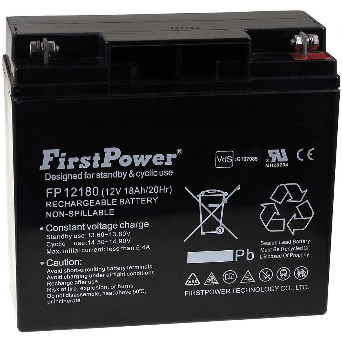 FirstPower Blei-Gel Akku FP12180 12V 18Ah VdS kompatibel mit Panasonic LC-XD1217PG