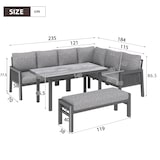 thumbnail of Merax Gartenmöbel Set für 8 Personen, Ecklounge mit Esstisch & Bänke, verzinktes Eisen, Glastischplatte, handgefertigtes PE-Geflecht, Grau