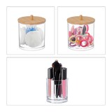 thumbnail of Relaxdays Wattestäbchen-Behälter, Kunststoff, mit Bambusdeckel, Organizer Wattepads und Wattestäbchen, transparent/natur