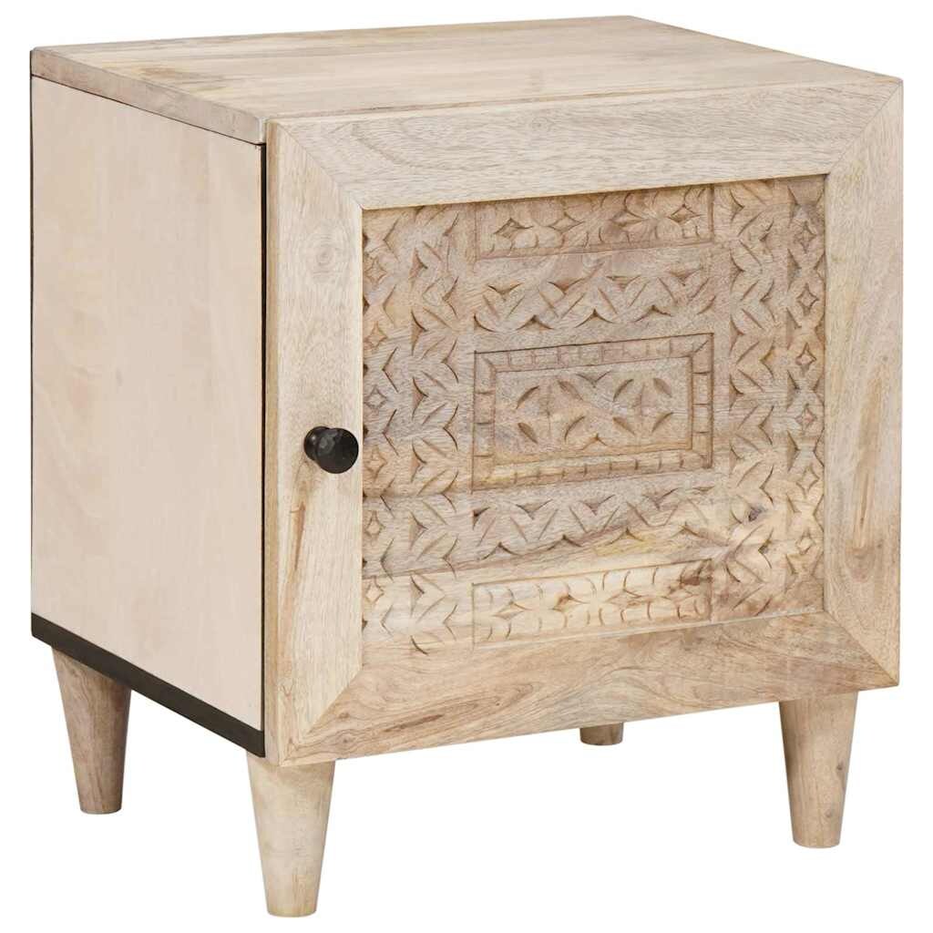 vidaXL Nachttisch Beige 40 x 33 x 46 cm massives Mangoholz