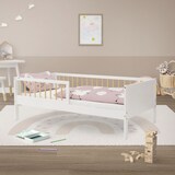 thumbnail of ML-Design Kinderbett 80x160 cm Weiß-Natur, Holzbett mit Lattenrost & Rausfallschutz, Jugendbett aus massivem Kiefernholz, Montessori Einzelbett
