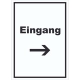 thumbnail of Eingang Schild mit Text und Richtungspfeil rechts Zugang Eintritt hochkant A6 (105x148mm)