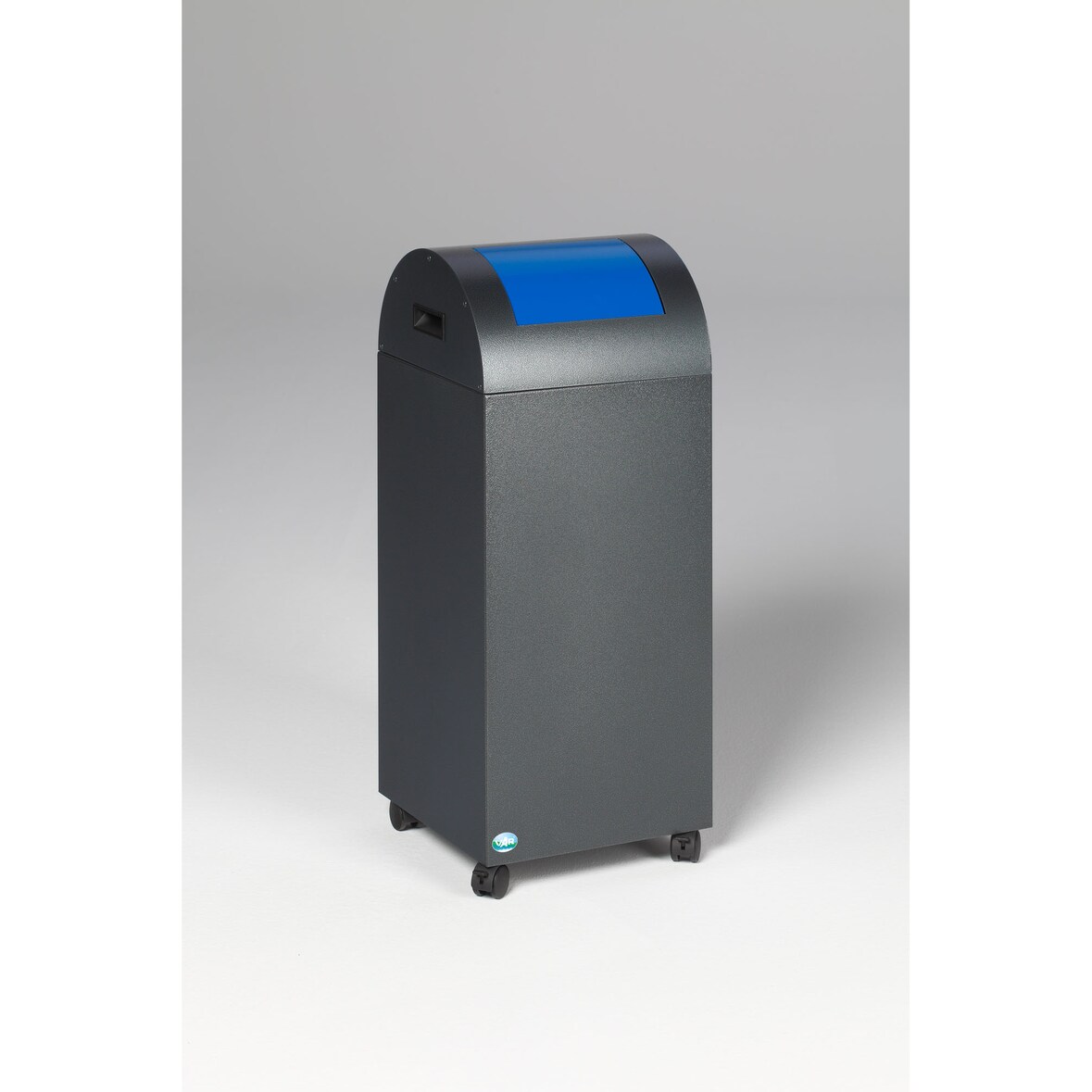 PROREGAL Selbstlöschender Wertstoffsammler rund | 60 Liter, HxBxT 80x32x32cm | Verzinkter Stahl | Grau-Blau | Mülleimer Abfalleimer