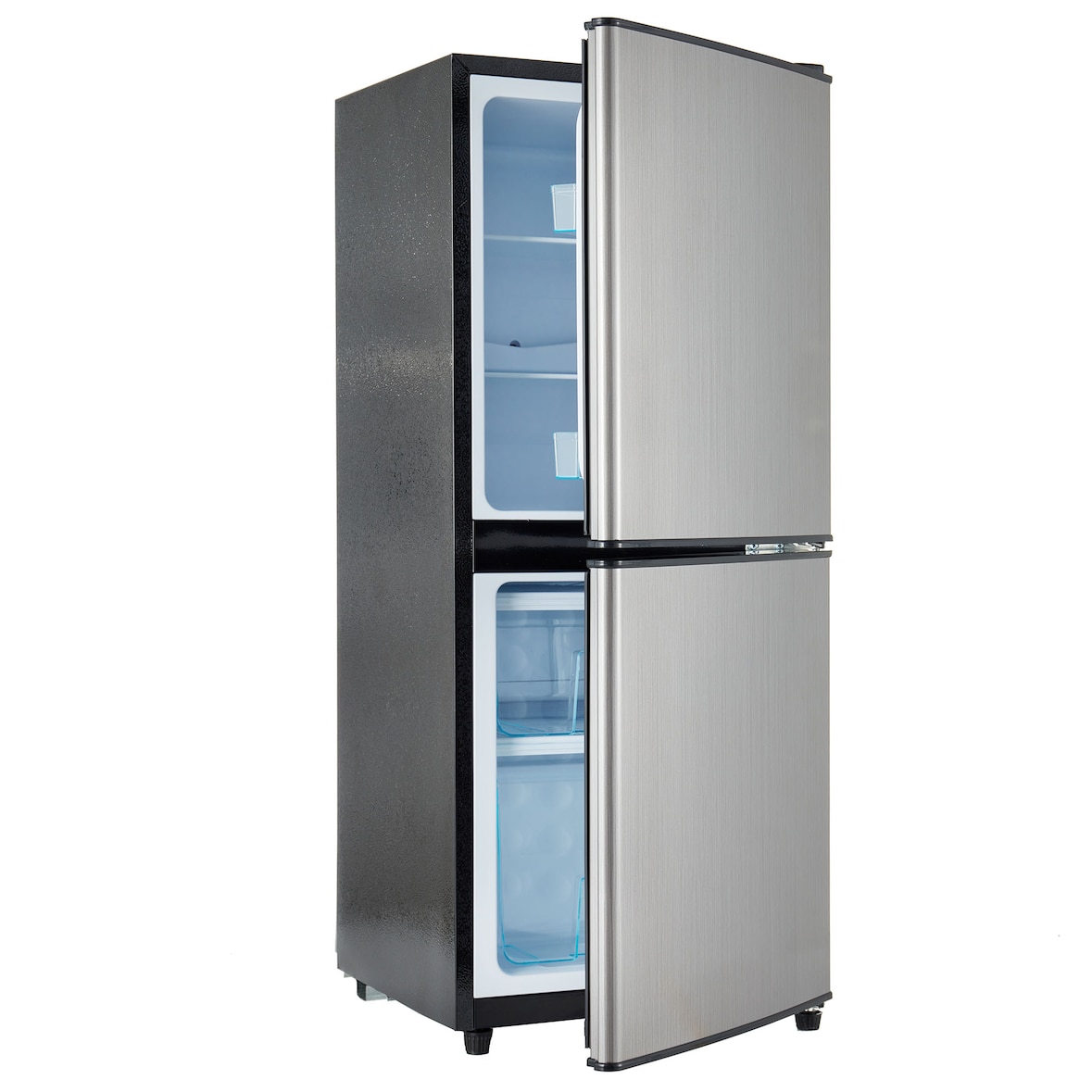 Merax Kühlschrank 106L, Kühl-Gefrierkombination, 60L Kühlschrank + 46L Gefrierfach, 7 Stufen, 166 kWh/Jahr, 45 dB, Silber