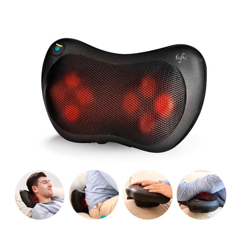 Yoghi – Coussin De Massage Shiatsu – Noir - 8 Têtes – Chauffant – Multiusage – 20w