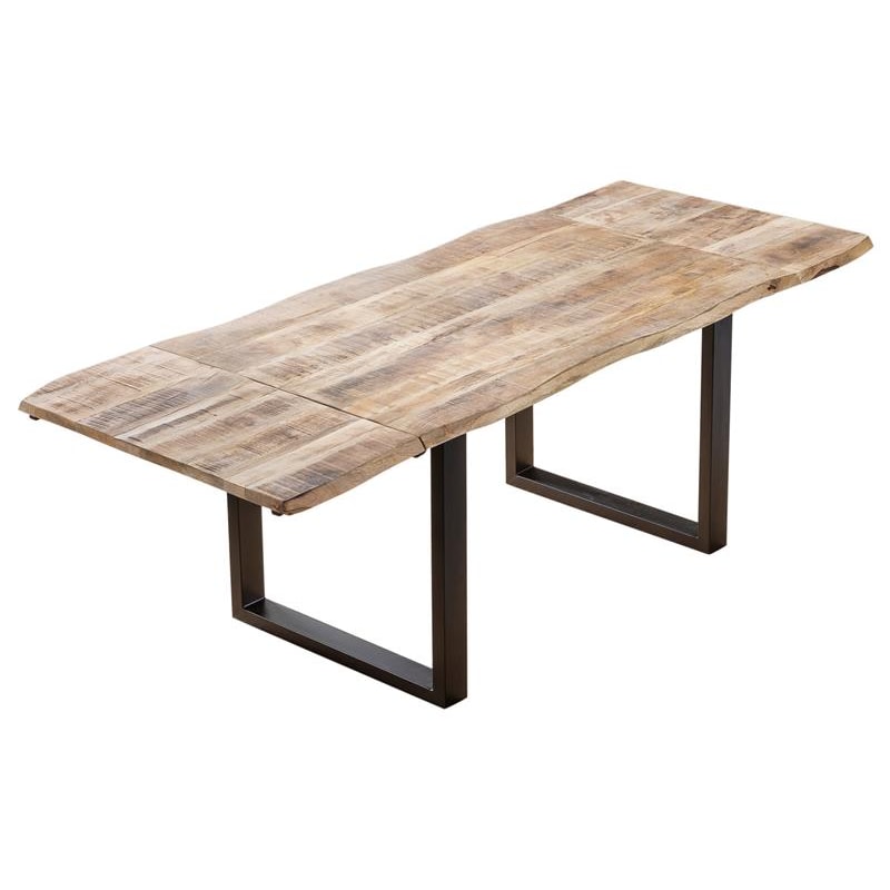SAM® Esstisch Baumkante Mango natur 140 (220) x 90 cm Ansteckplatten schwarz NOAR