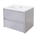 thumbnail of Waschbecken + Unterschrank HWC-B19, Waschbecken Waschtisch Badezimmer, hochglanz 50x60cm ~ grau