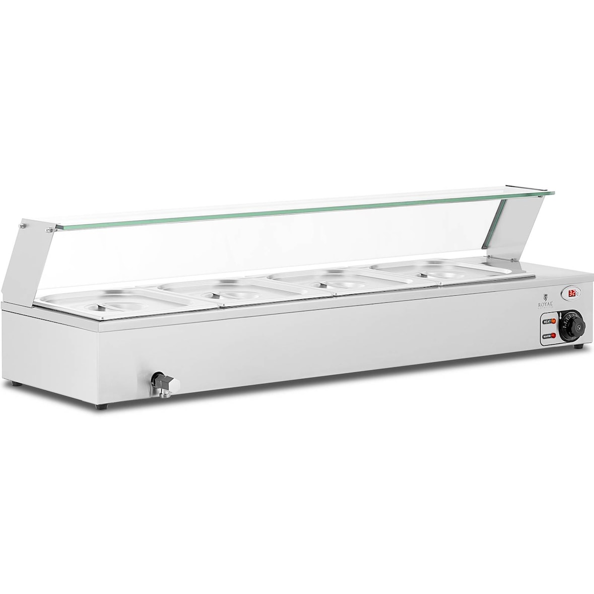 Royal Catering - Bain Marie - 4 GN 1/2 containers - Aftapkraan - Glasbeschermer