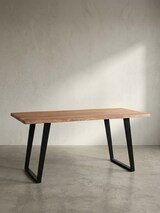 thumbnail of Esszimmertisch 120x60x76 cm Akazie Massivholz / Metall Esstisch Baumkante, Küchentisch Massiv mit U-Beinen in Schwarz, Holztisch Speisetisch