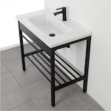 thumbnail of Mueble Bajo Lavabo, Lavabo de Cerámica y Espejo, con Sifón de Acero, Mueble Bajo Lavabo con Estante, Diseño Industrial - cm 60x47x78h