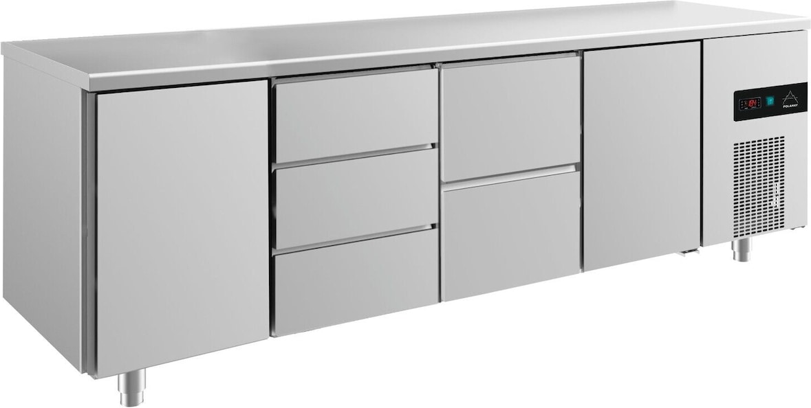 Gastro Kühltisch 2 Türen 5 Schubladen Umluftkühlung 2330x700x850mm -2/+8°C Brutto 632l